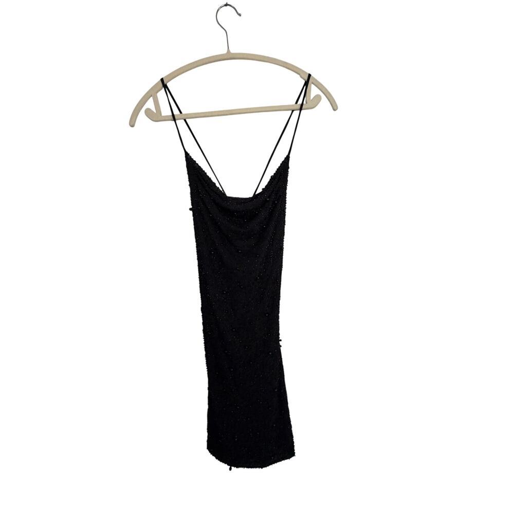The Vintage Shop Bodycon Mini Dress Size Small Black Beaded Spaghetti Straps